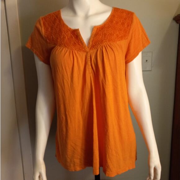Eddie Bauer Orange Embroidered Peasant Blouse Women's Large Dopamine Dressing - Picture 1 of 10